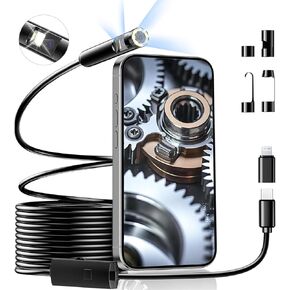 منظار داخلي صناعي ذو عدسة مزدوجة، بوريسكوب 1920 بكسل مع ضوء LED 8+1 قابل للتعديل، منظار داخلي مع كاميرا ثعبان بكابل شبه صلب بطول 16.5 قدم / كاميرا مقاومة للماء Ip67 مقاس 7.9 ملم لهواتف iPhone وIpad وSamsung in Kuwait