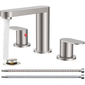 QFN Lead-Free Matte Black Bathroom Faucet 3 Hole, Square Bathroom Sink Faucet 8 Inch Widespread, 2 Handle for 4"-12" Vanity Sink with Metal Pop Up Drain and 24" cUPC Supply Hoses in Kuwait