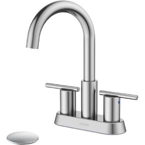 صنبور حمام هوران 4 بوصة للحوض 3 فتحات، صنبور حمام أسود غير لامع مع تصريف منبثق وخراطيم إمداد، صنبور من الفولاذ المقاوم للصدأ خالٍ من الرصاص بمقبضين للحوض الغرور RV in Kuwait