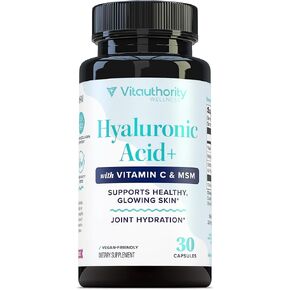 كبسولات حمض الهيالورونيك مع MSM وفيتامين C | 120 ملغ هيالورونات الصوديوم | ترطيب البشرة ومرونتها ودعم الكولاجين | مكمل تجميل نباتي، غير معدّل وراثيًا، مضاد للأكسدة، 30 حصة in Kuwait