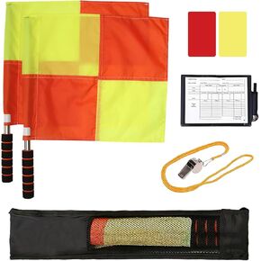 Professional Soccer Referee Kit - 2 Pcs Checkered Linesman Soccere Flags, Red Yellow Ref Cards with Notebook and Pencil,Coach Stainless Steel Whistles with Storage Bag | Ideal for Football Referees, Coaches, and Officials in Kuwait