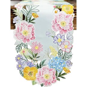 KEVA Floral Spring Table Runner 13x72inch, Flower Cutwork Embroidered Table Runner & PLACEMAT, Easter Seasonal Spring Table Decorations for Kitchen Dining Table (13x72') in Kuwait