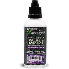 Superslick AlphaSynth Light Viscosity Valve & Rotor Oil – 2 oz (60 ml) – Synthetic Brass Instrument Lubricant, Odorless & Non-Staining – Proudly Made in the USA in Kuwait