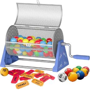 طبلة السحب، 12 * 7 بوصة لتذكرة السحب مع قاعدة حامل ثلاثي القوائم قابلة للفصل، تذكرة محمولة متينة / طبلة دوارة كروية للألعاب والمناسبات والحفلات (أزرق فضي) in Kuwait