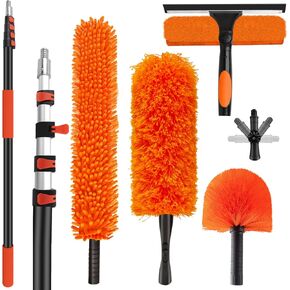 26FT High Reach Duster Cleaning Kit with 5-20 FT Extension Pole,High Ceiling Dusting and Window Cleaning Kit with Microfiber Feather Duster,Cobweb Duster,Ceiling Fan Duster,Window Squeegee Cleaner in Kuwait