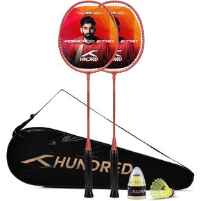 مجموعة مضارب كرة الريشة Hundred Powertek Star مكونة من 2، مضارب مسبقة التثبيت مع غطاء كامل و2 كرة ريشة من النايلون، مجموعة خفيفة الوزن ومتينة لتنس الريشة للمبتدئين واللعب الترفيهي in Kuwait