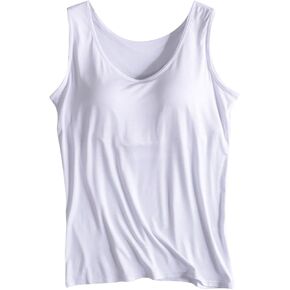 Womens Tank Tops with Built in Bra Round Neck Wider Strap Camisole Basic Cami Tanks with Pads Yoga Workout Shirt in Kuwait