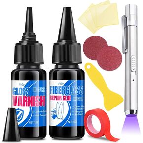 Fiberglass Repair Kit - Surfboard Repair Kit, UV Repair Glue with UV Light, Quickly Repair Scratches, Holes, and Gaps in Fiberglass, Polyester, Carbon Fiber - Fiberglass Filler for Surfboard Gelcoat in Kuwait