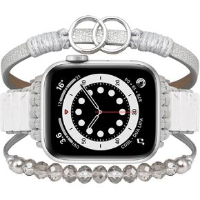 MOFREE Boho Leather Bracelet Compatible with Apple Watch Band 38mm 40mm 41mm Women, Handmade Multilayer Wrap Beaded Jewelry Apple Watch Strap for iWatch Series 9 8 7 6 5 4 3 2 1 Black in Kuwait