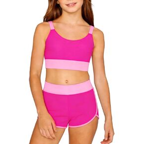 Girls Swimsuit 2 Piece Sporty Adjustable Straps Modest Bikini Bathing Suit with Shorts Color Block Swimwear in Kuwait