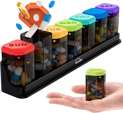 منظم حبوب الدواء الأسبوعي الكبير مرة واحدة في اليوم، موزع حبوب الدواء خالٍ من مادة BPA، صندوق حبوب الدواء لمدة 7 أيام مع أغطية سيليكون وأقسام مشفرة، حقيبة سفر مضادة للانسكاب للفيتامينات وكبار السن والأدوية اليومية، أسود in Kuwait