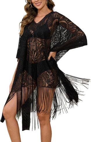 Sexy Lace Swimsuit Cover-Up for Women, Bathing Suit Cover Up, V-Neck Beach Cover Up for Poolside, Seaside and Party in Kuwait