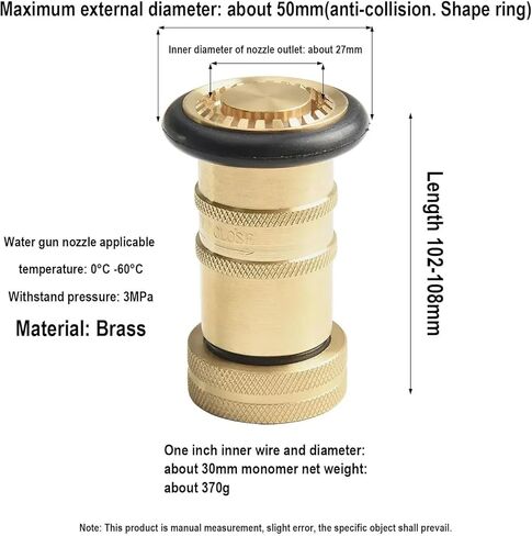 1Pcs 1inch NH/NST Fire Hose Nozzle - Heavy Duty Brass Female Adjustable Spray for Firefighting & Watering in Kuwait