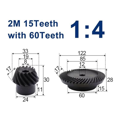 1Set 45# Steel 2M 15T to 60T Spiral Bevel Gear M2 Modulus 1:4 90° Differential Gear Same Ratio Diameter 8mm to 12mm Hole in Saudi Arabia