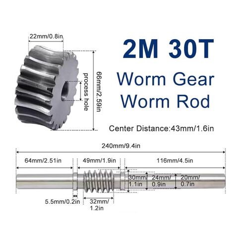 1PCS 2 Modulus 30 Teeth Reducer Worm Gear Process Hole and 2M Worm Rod Transmission Ratio 1:30 45# Steel for CNC Parts in Kuwait