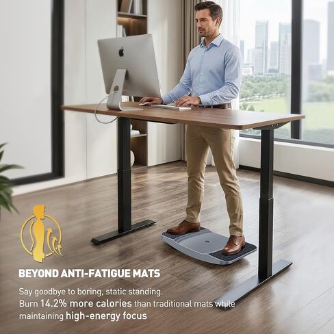 Standing Desk Balance Board - Resilient Flexible Core Wiggle Board for Active Standing - Lateral Tilt Exercise Board for Office Work with Washable TPE Massage Pads - 220 lbs, Gray in Kuwait