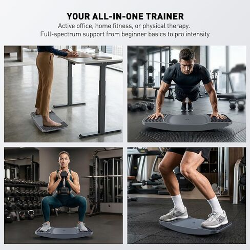 Standing Desk Balance Board - Resilient Flexible Core Wiggle Board for Active Standing - Lateral Tilt Exercise Board for Office Work with Washable TPE Massage Pads - 220 lbs, Gray in Kuwait