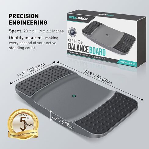 Standing Desk Balance Board - Resilient Flexible Core Wiggle Board for Active Standing - Lateral Tilt Exercise Board for Office Work with Washable TPE Massage Pads - 220 lbs, Gray in Kuwait