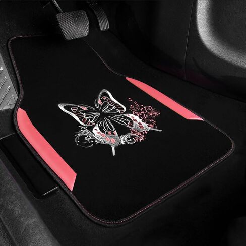 CAR PASS Embroidery Butterfly Leather Car Floor Mats, Purple Carpet Floor Mats with Heel Pad for Cute Women Girl, Universal Fit for Suvs,Sedans,Trucks,Cars, Set of 4 ((Black and Purple) in Kuwait