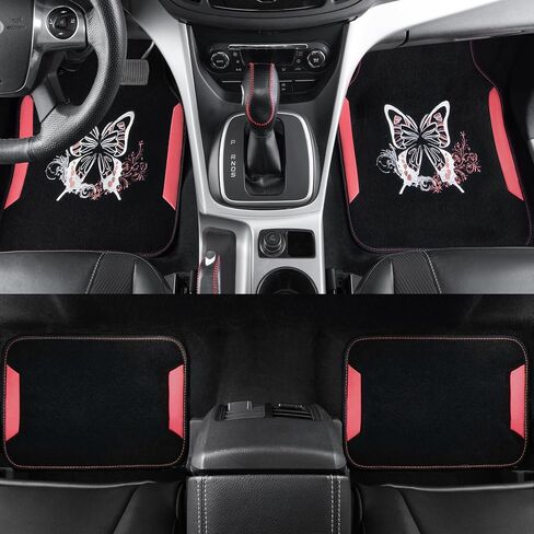 CAR PASS Embroidery Butterfly Leather Car Floor Mats, Purple Carpet Floor Mats with Heel Pad for Cute Women Girl, Universal Fit for Suvs,Sedans,Trucks,Cars, Set of 4 ((Black and Purple) in Kuwait