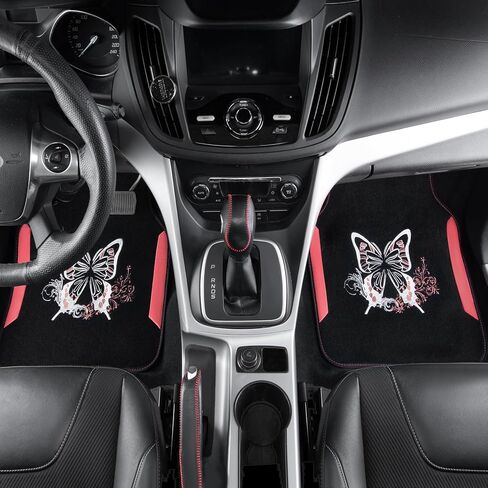 CAR PASS Embroidery Butterfly Leather Car Floor Mats, Purple Carpet Floor Mats with Heel Pad for Cute Women Girl, Universal Fit for Suvs,Sedans,Trucks,Cars, Set of 4 ((Black and Purple) in Kuwait