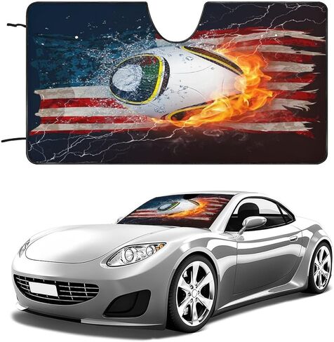 Kids Sports Car Sun Shade Windshield Volleyball Boys American Flag Design Water Fire Misty for Auto Windshield Covers Most Cars 51L x 28W Inch in Kuwait
