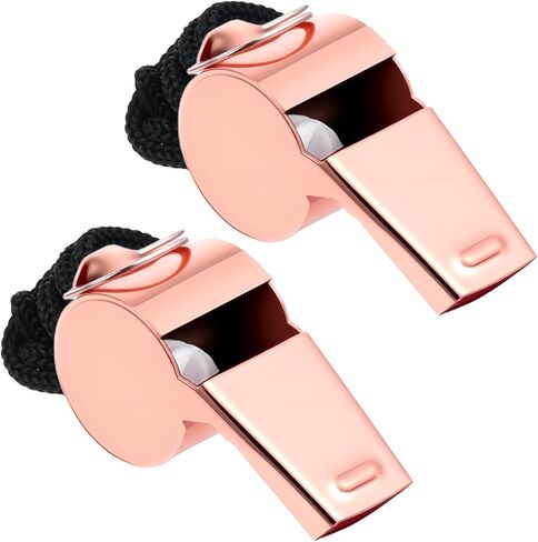 2 Pack Stainless Steel Rose Gold Whistle with Lanyard, Loud Crisp Sound Referee Coach Whistle Sports Whistles for Football Basketball Soccer School Referees Coaches Lifeguard Emergency in Saudi Arabia