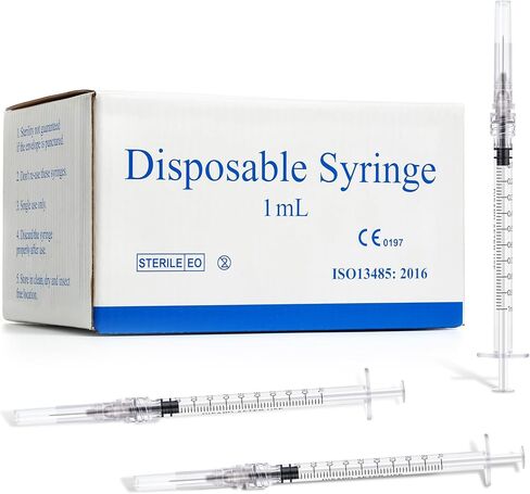 محاقن 1 مل بإبرة 27 قياس 1/2 بوصة - حقنة قفل لور 1 سم مكعب، 100 عبوة مغلفة بشكل فردي - مثالية للزيوت العطرية وإعادة تعبئة الحبر والغراء وأبحاث المختبر in Kuwait