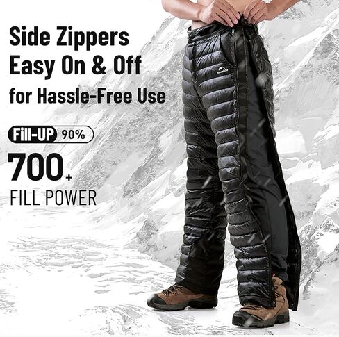 Naturehike Side Zipper Duck Down Pants, Packable Winter Snow Ski Pants for Men&Women, Windproof Warm Insulated Puffy Trousers in Kuwait