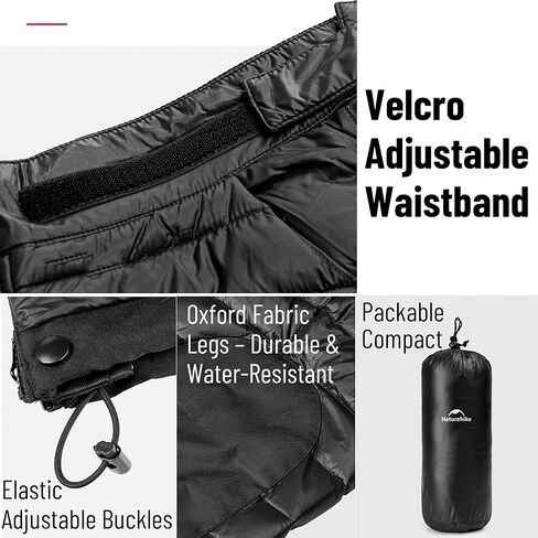 Naturehike Side Zipper Duck Down Pants, Packable Winter Snow Ski Pants for Men&Women, Windproof Warm Insulated Puffy Trousers in Kuwait