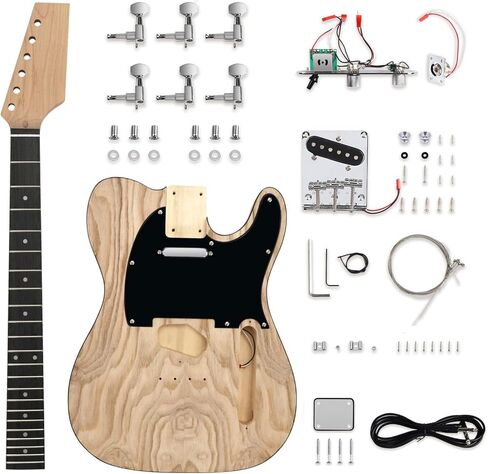 DIY Electric Guitar Kit Beginner Kit TL Style 6 String Right Handed Basswood Body with Ash Burl Top Hard Maple Neck Rosewood Fingerboard Chrome Hardware Build Your Own Guitar. in Kuwait