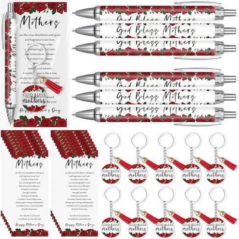 50 Set Mother's Day Christian Gifts God Bless Pens Religious Keychains with Tassel Cards Bags for Church Sunday School in Saudi Arabia