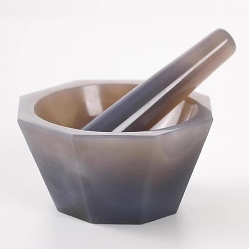 Agate Mortar and Pestle Set, Natural Agate Grinding Bowl with Deep Interior, 7.2-7.5 Hardness Use for Laboratory Efficient Grinding & Mixing in Kuwait