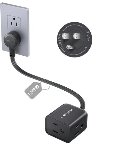 TROND Flat Extension Cord 6ft with 360° Rotating Plug, Low Profile Small Power Strip, 3 Prong Grounded Outlets Cube, 13A, SPT 16/3 Gauge Cable, for Indoor Home Office Cruise Travel Essentials, White in Saudi Arabia