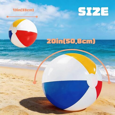 كرات الشاطئ - 20 بوصة (Ø 13 بوصة) كرات الشاطئ 4 عبوات من ألعاب حمام السباحة القابلة للنفخ بألوان قوس قزح لمستلزمات الحفلات وألعاب الشاطئ لحفلات الصيف والديكورات in Kuwait
