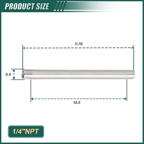 2PCS 304 Stainless Steel Pipe Fittings, 12" Length Nipple Cast Pipe, 1/4" NPT Male x 1/4" NPT Male Threaded for water/oil/air/fuel in Kuwait