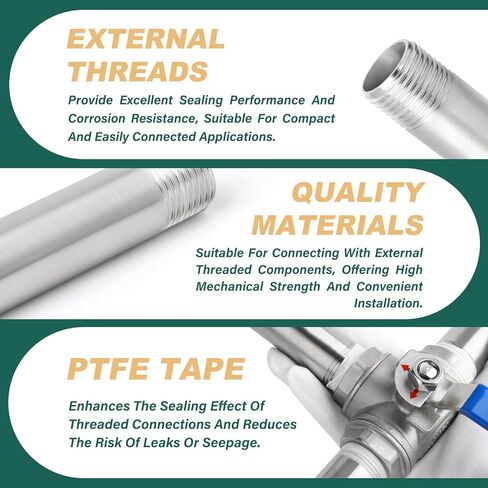 2PCS 304 Stainless Steel Pipe Fittings, 12" Length Nipple Cast Pipe, 1/4" NPT Male x 1/4" NPT Male Threaded for water/oil/air/fuel in Kuwait