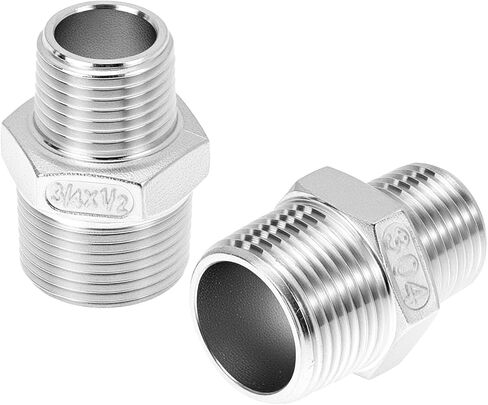 QWORK Reducing Hex Nipple, 2 Pack 3/4" NPT Male x 1/2" NPT Male 304 Stainless Steel Pipe Fitting, Threaded Pipe Fitting NPT, Straight Connector, Reducer Nipple Adapter in Saudi Arabia