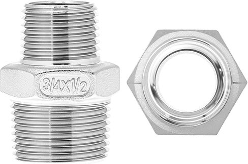 QWORK Reducing Hex Nipple, 2 Pack 3/4" NPT Male x 1/2" NPT Male 304 Stainless Steel Pipe Fitting, Threaded Pipe Fitting NPT, Straight Connector, Reducer Nipple Adapter in Saudi Arabia
