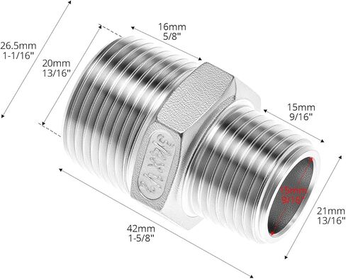 QWORK Reducing Hex Nipple, 2 Pack 3/4" NPT Male x 1/2" NPT Male 304 Stainless Steel Pipe Fitting, Threaded Pipe Fitting NPT, Straight Connector, Reducer Nipple Adapter in Saudi Arabia