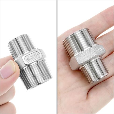 QWORK Reducing Hex Nipple, 2 Pack 3/4" NPT Male x 1/2" NPT Male 304 Stainless Steel Pipe Fitting, Threaded Pipe Fitting NPT, Straight Connector, Reducer Nipple Adapter in Saudi Arabia