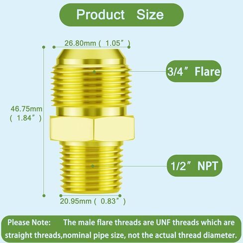 4 عبوات 3/4 بوصة مضيئة ذكر × 1/2 بوصة NPT ذكر تركيب محول نحاسي، SAE مضيئة إلى موصل خيط الأنابيب للسباكة والتدفئة والتهوية وتكييف الهواء والاستخدام الصناعي (محول 4 عبوات) in Kuwait