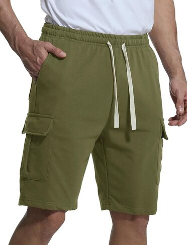 Mens Casual Cargo Shorts Cotton Elastic Waist Drawstring Sweat Shorts Gym Workout Jogger Shorts in Kuwait