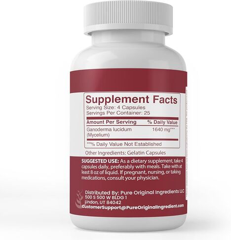 Pure Original Ingredients Reishi Mushroom, (100 Capsules) Always Pure, No Additives Or Fillers, Lab Verified in Saudi Arabia