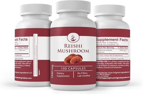 Pure Original Ingredients Reishi Mushroom, (100 Capsules) Always Pure, No Additives Or Fillers, Lab Verified in Saudi Arabia