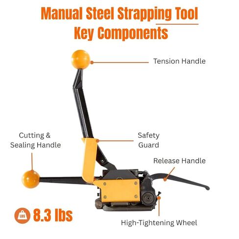 Steel Strapping Tool A333 Heavy Duty Sealless Combination Banding Tool, Manual 3-in-1 Tensioner Crimper Cutter with Alloy Cutter for 1/2"–3/4" Steel Straps, US-Based Support in Saudi Arabia