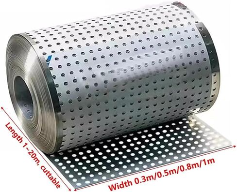 Heavy-Duty Stainless Steel Perforated Metal Sheet Roll, 8mm Hole, 0.3mm Thickness, Ideal for Industrial, Architectural & DIY Projects (0.5x8m/1.6x26ft) in Kuwait