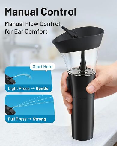 مجموعة إزالة شمع الأذن من يوميكا - منظف يدوي للأذن مع تدفق مياه قوي لتنظيف عميق وطرف سيليكون ناعم، أسود in Kuwait