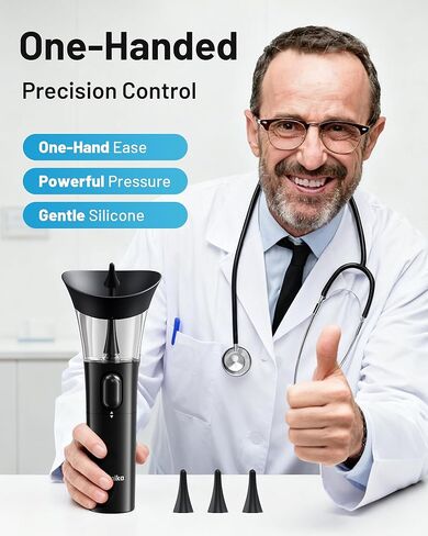 مجموعة إزالة شمع الأذن من يوميكا - منظف يدوي للأذن مع تدفق مياه قوي لتنظيف عميق وطرف سيليكون ناعم، أسود in Kuwait