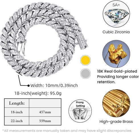 ICEDIAMOND 10MM مطلي بالذهب Creative Retro Helix Cables Necklace سلسلة سلسلة ، Iced Out Bling CZ Diamond Hip Hop Charm Jewelry for Men in Kuwait